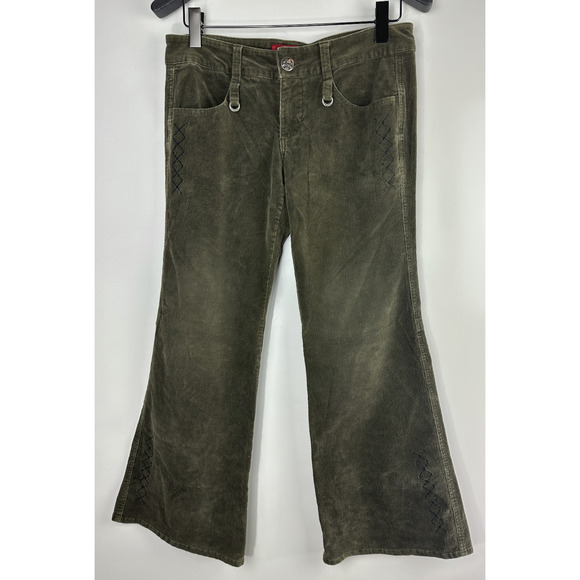 Tripp NYC Corduroy Low Rise Pants Green Women's Size 11 Y2k Goth Grunge Punk - Picture 2 of 15